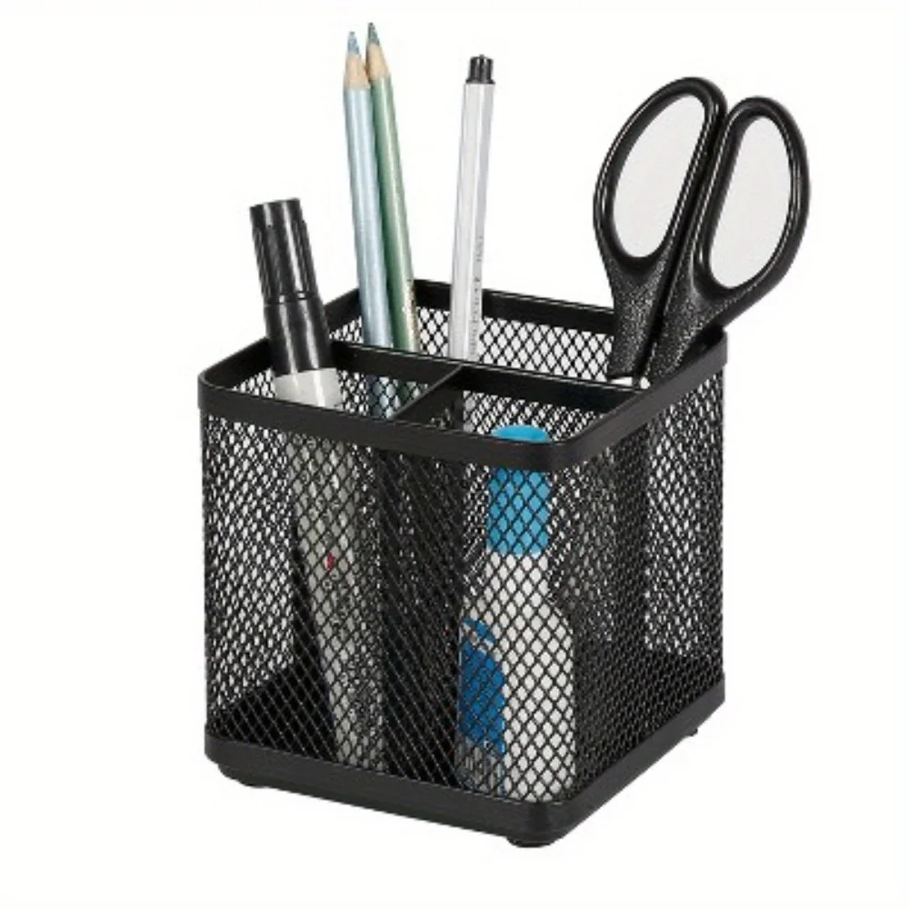 

Mesh Pencil Holder Black Steel Desk Organizer, Office Supplies, Pen Holder, 3.98" Height, Width, Depth