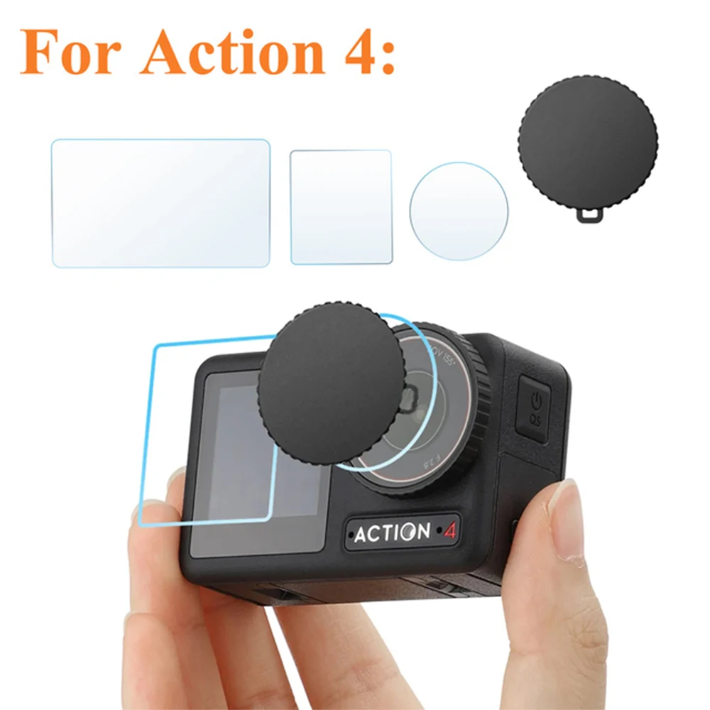 For DJI Action 4 Lens Cover HD Tempered Glass DJI Action4 Screen Protector Front Rear Film Cap For DJI Osmo Action 4 Accessories