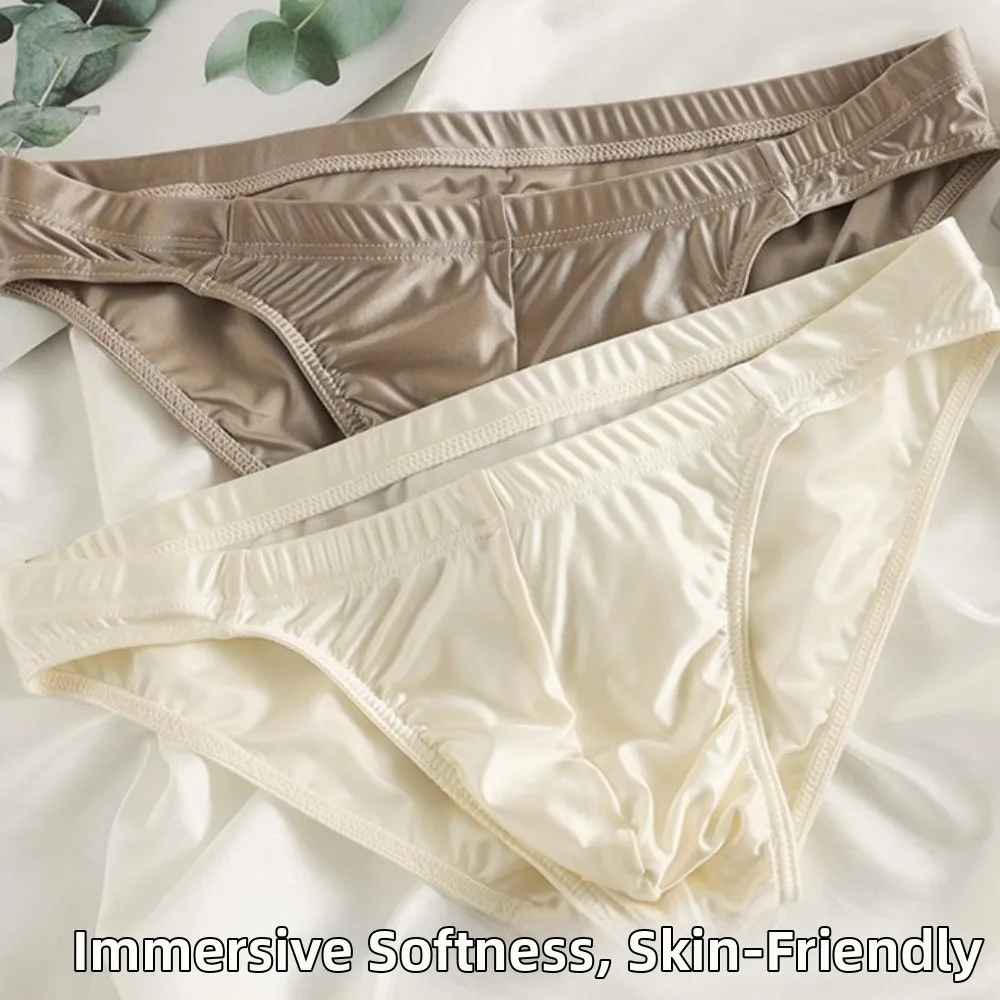 Einfarbige, niedrig geschnittene Herren-Slips, schlichte Unterhosen, Herrenunterwäsche, Herren-Dessous, Satin-Seiden-Slips, Sommer – Detail 4