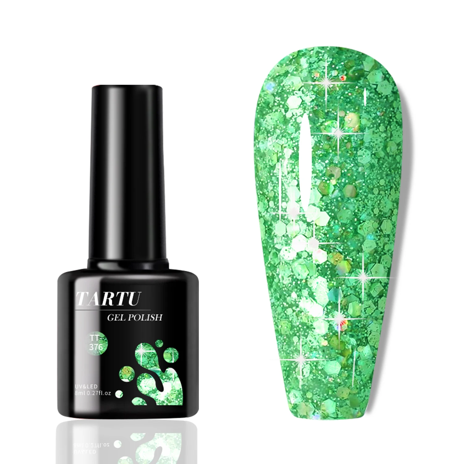 8 مللي الأخضر بريق الترتر المجسم بريق هلام مسمار البولندية القابلة للإزالة LED/الأشعة فوق البنفسجية طويلة الأمد بريق الترتر المنزل مسمار الفن صالون