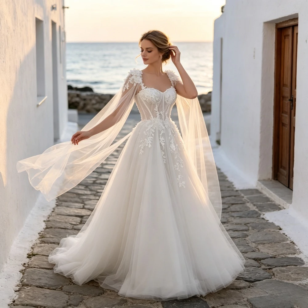 Customized Lace Decal Summer Wedding Dresses 2026 New Sweetheart Sleeveless Sheer A-line Bridal Gown Suitable for Beach Parties
