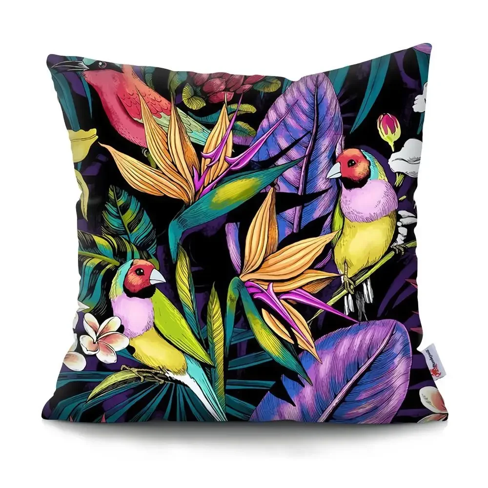 Tropical Plant Parrot Print Pattern throw pillow cover with short plush print for living room sofa decoration cushion cover