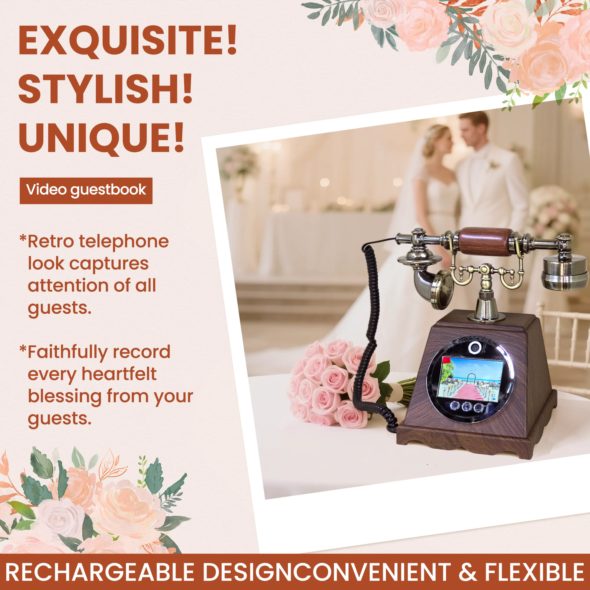 2K Video Guest Book with 8MP Camera & 128GB Storage, Auto-Save HD Recording + Instant Photo Capture for Weddings/Birthday/Events