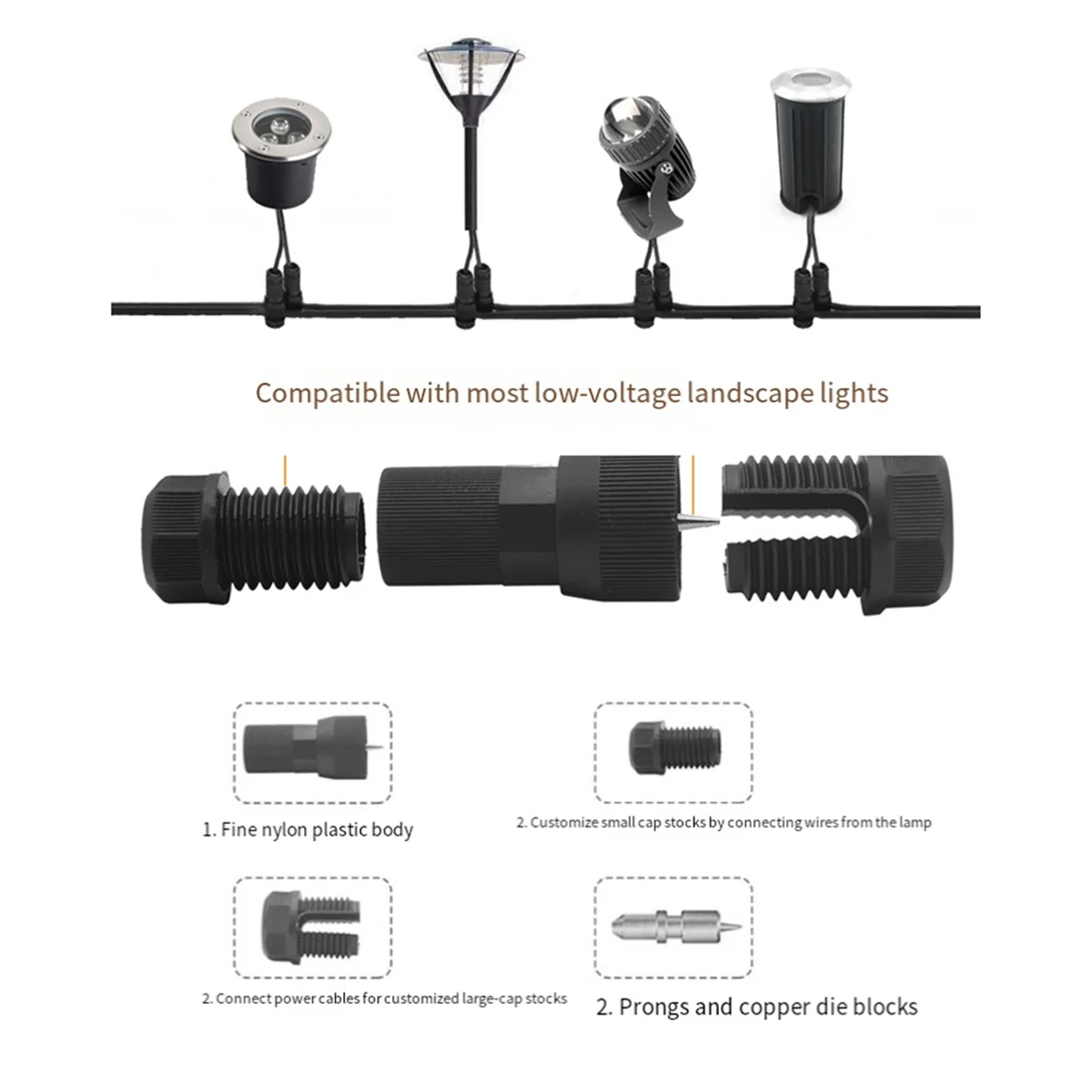ABZD 10 قطع سلك موصلات إضاءة المناظر الطبيعية مقاوم للماء لموصل كابل قياس 12-16 للأضواء الخارجية باللون الأزرق