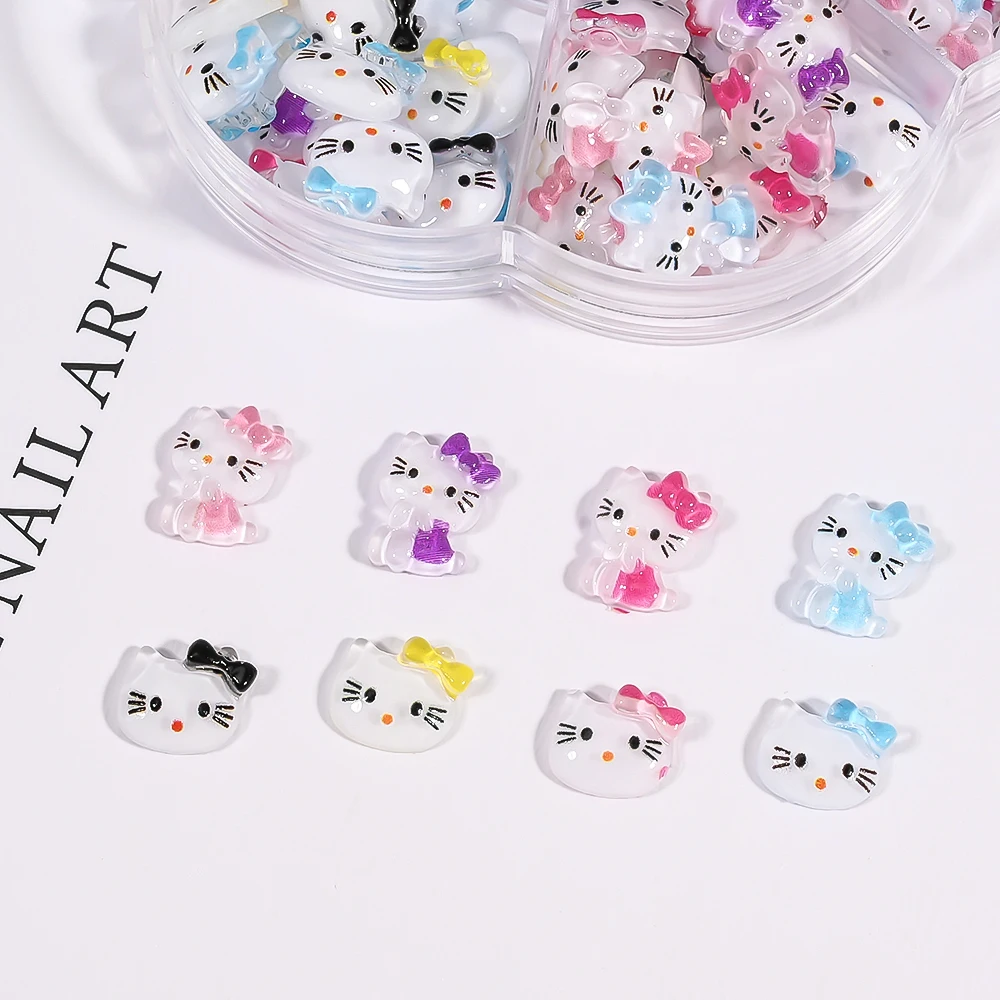 70 pçs sanrio 3d kuromi olá kitty arte do prego bonito dos desenhos animados kt gato kuromi manicure decalques diversão strass anime decoração