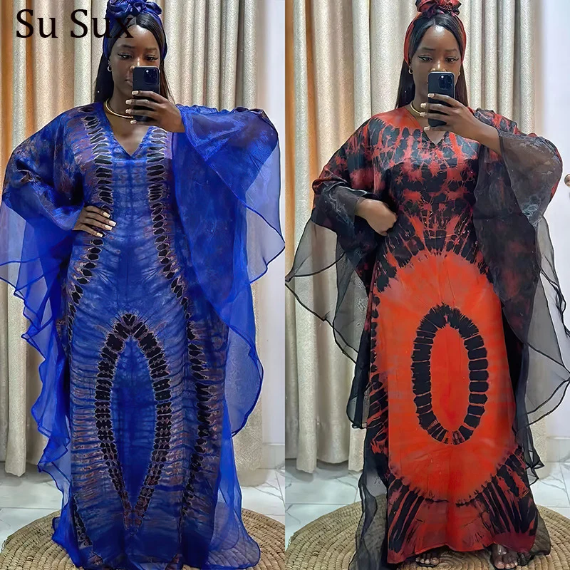 

African Dresses For Women Ethnic Style Retro Muslim Robe Dashiki Africa Clothing Mesh Patchwork Maxi Dress and Scarf Partyclub