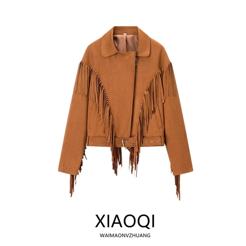 

Fall 2025 Women's Loose oulder Long Sve Coat with Fringe Design Commute Friendly Flip Collar ort Outerwear