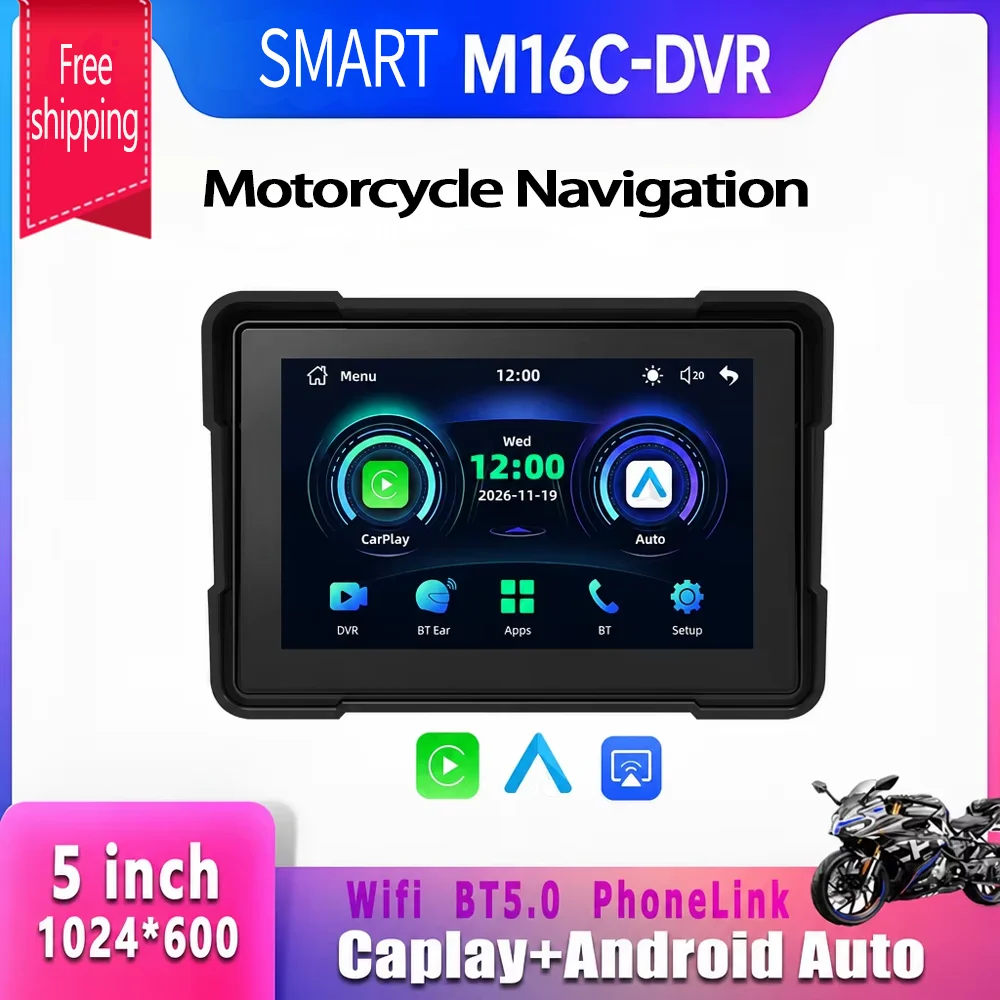 SMART  carplay android auto smart touch screen dual camera 5inch lcd screen 5ghz wifi max 64gb sd card for motorcycle/bicycle