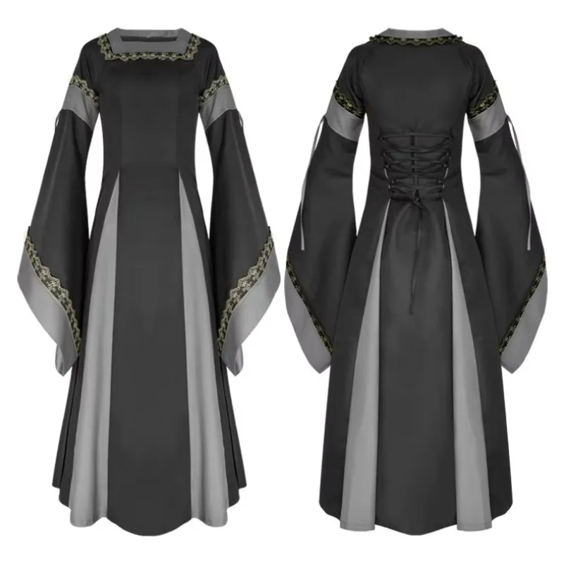 14th Century Renaissance Celtic Halloween Vikings Costume Women Wedding Floor Lace Gown Medieval Larp Outfit