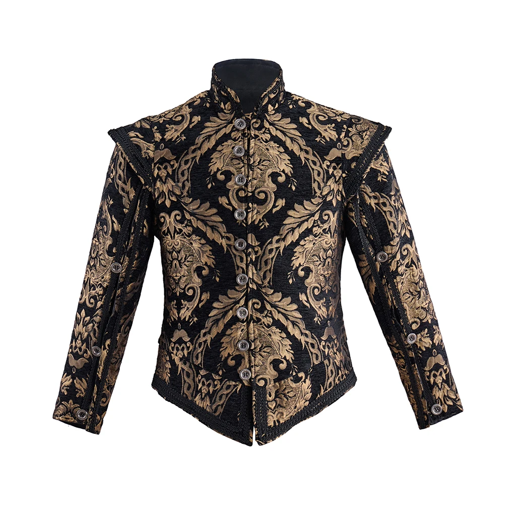 Herren Renaissance Retro Royal Jacke Mantel Prinz Edler König Kolonial Piratenkostüm Doppelmantel Gotische Stickerei Cosplay Kostüm 2026 – Detail 5