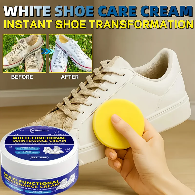 100g White Shoe Polish Cream - A Revolutionary Formula That Combines Shoe Wax and Care in One Step. No Rinsing Required. Suitabl