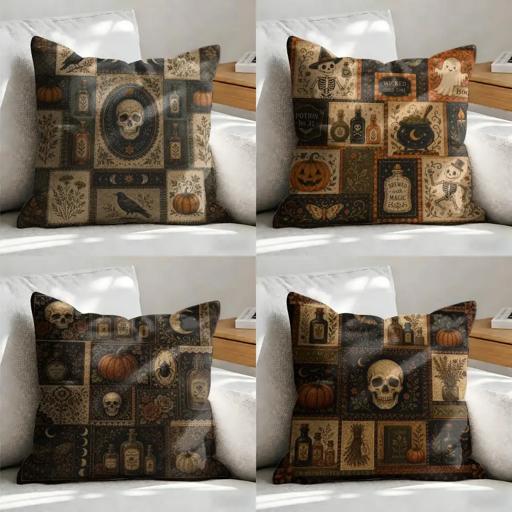 Vintage Witch Apothecary Cushion Cover Soft Short Plush Pillow Cover Smooth Cozy Texture Aesthetic Cushion Case Home Decor