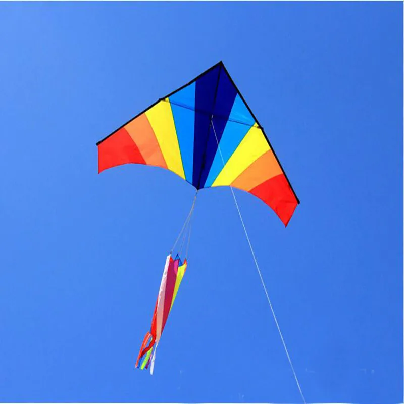 Darmowa wysyłka rainbow latawiec latające zabawki zabawy na świeżym powietrzu duże delta latawce windsocks latawiec ciąg reel piękny uchwyt plastikowe latawce