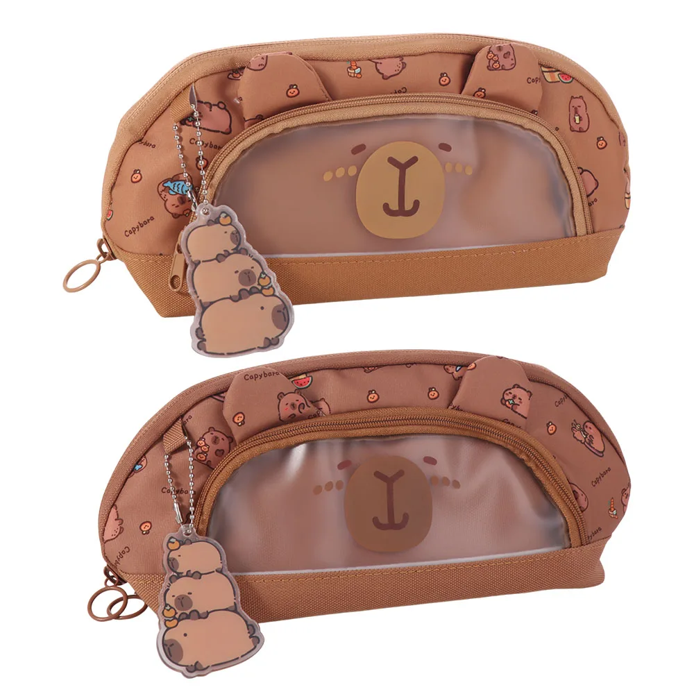Kawaii Animal Capybara Etui Grote Capaciteit Leuke Hanger Briefpapier Potlood Tas Desktop Opslag Rits