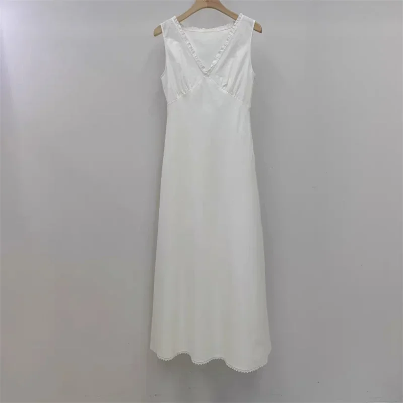 

Women Long Dress White Color Dresses M956264 Sleeveness Design Sexy Lace Slim Fitted Skirt Party Clothing High 2024 New Clothes