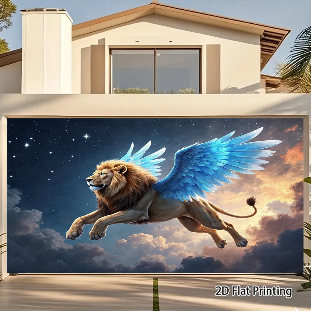 2D Flat, 1pc Lion Soaring in the Sky Banner - UV Printed Polyester Fabric, No Electricity Needed, Easy to Hang for Weddings, Par