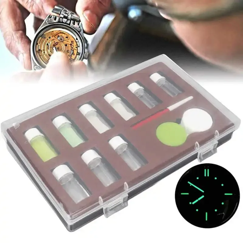 Juego de polvo fluorescente para reloj, juego de polvo luminoso que brilla en el reloj, reparación de relojes, grafiti DIY, 4 colores