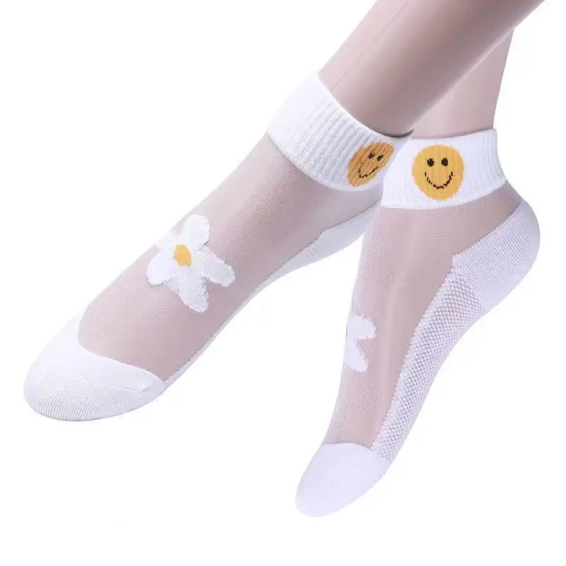 5 Pairs Daisy Pattern Socks, Soft & Lightweight Mesh Short Socks, Women\'s Stockings & Hosiery