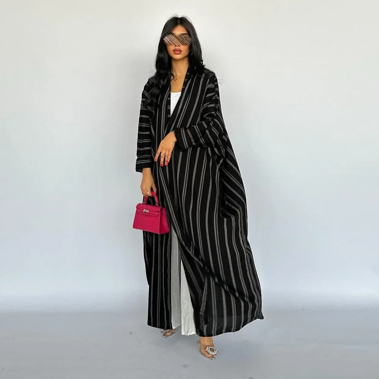 New Style Women's Clothing From Saudi Arabia, European and American Fashionable Zebra-striped Long Cardigan Coats for Muslims.