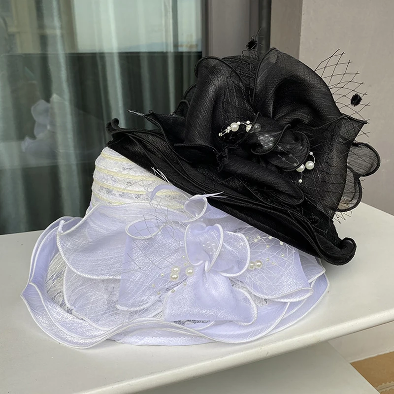 2025Damen Fascinator Millinery Kirchenhut Elegante Schleife Breite Krempe Eimerhüte Kentucky Derby Fedora Damen Sommer faltbare Sonnenkappe – Detail 14