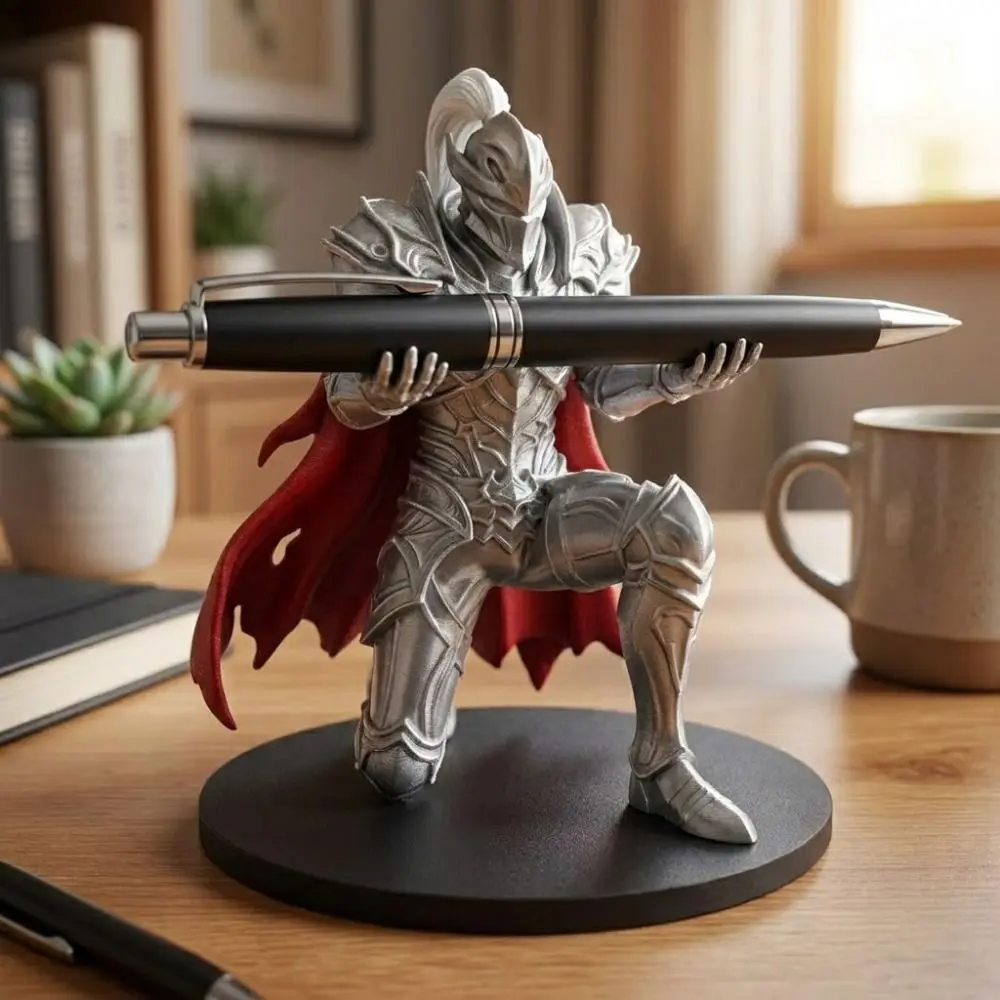 Storage Holder 3D Printed Knight Pen Holder Unique Multi-functional Warrior Desk Organizer Plastic Stationery Stand Home Office