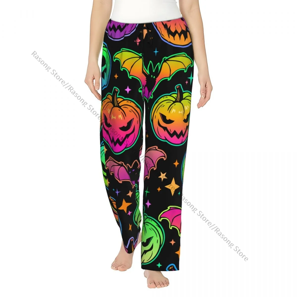 Women Lounge Pants Soft Bright Haloween Pumpkins Pajama Pants Winter Sleepwear