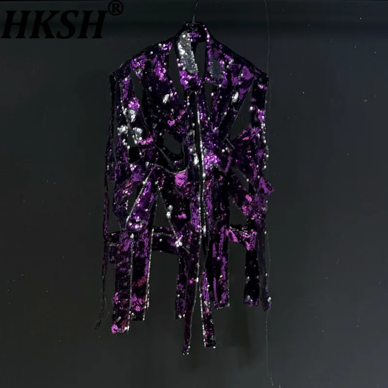 HKSH خريف جديد الرجال المد المتخصصة تصميم الثقيلة أكمام الترتر سترة عادية لامعة جاكيتات شيك Ins Y2K موضة السترة القمم HK15219