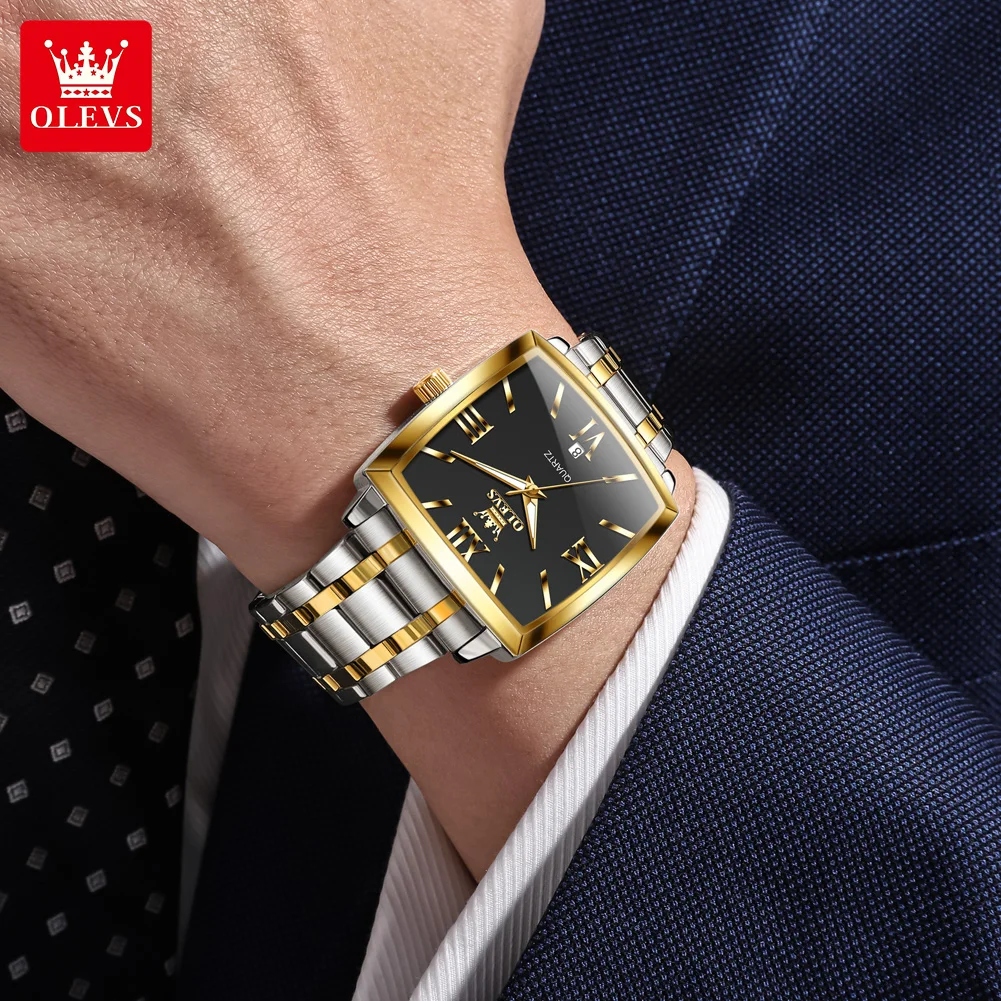 OLEVS 2969 Men Watch Fashion Simple Waterproof Luminous Stainless Steel Square Sports Watch Automatic Date Men Quartz Watch Gift