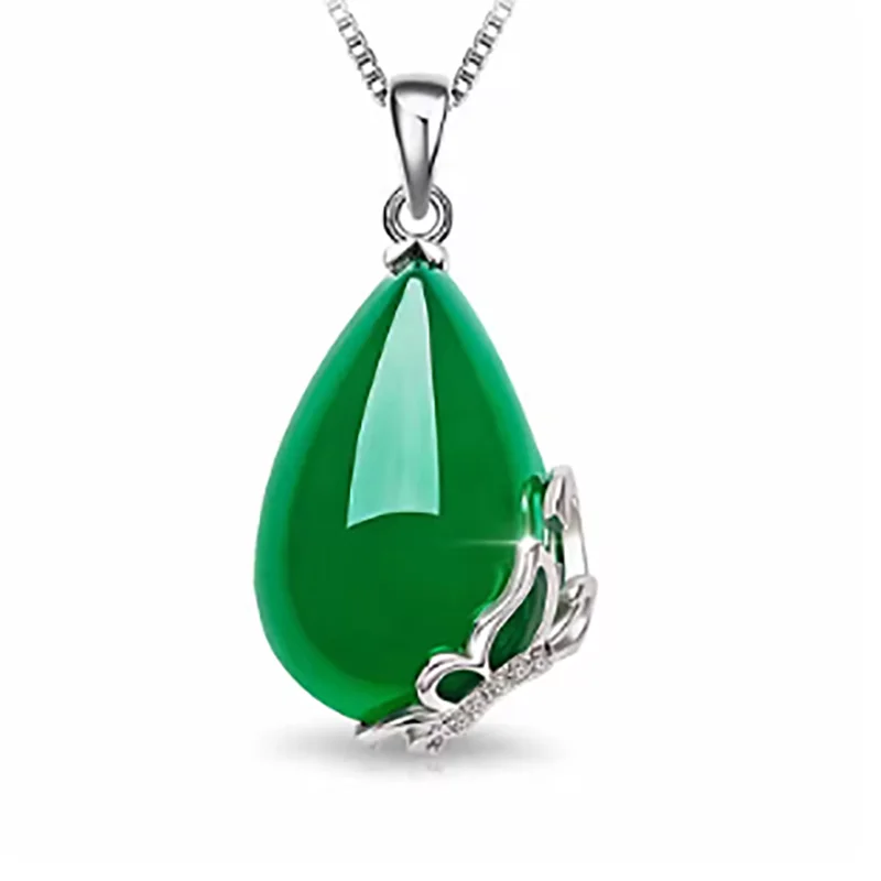 

Jade Water droplet Pendant Charm 925 Silver Amulet Necklace Chalcedony Chinese Gifts Fashion Hetian Jewelry Natural Women