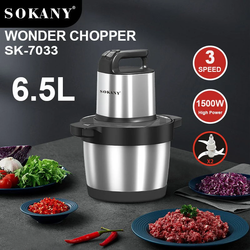 1500W 6.5L Stainless Steel Kitchen Meat Grinder 3 Gears Powerful Motor 4-Layer Blade Vegetable Crusher Onion Garlic Grinder