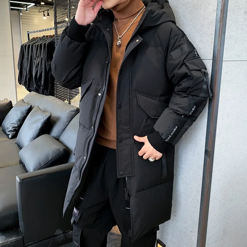 New Arrival Down Coat Winter Men Korean Style White Duck Down Hooded Jacket Mid-long Stylish Outerwear Thick Warm Male Clothes