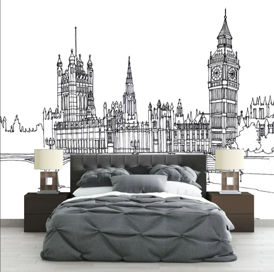 

Настенная роспись по индивидуальному заказу, черно-белые обои с архитектурными рисунками, декор для дома, знаменитая архитектурная роспись ручной работы