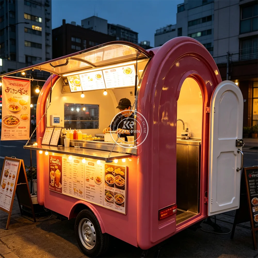 Remolque de Comida Móvil, Camioneta de Café Personalizada, Quiosco de Comida Callejera, Camión de Venta de Jugos y Alimentos con Cocina Equipada