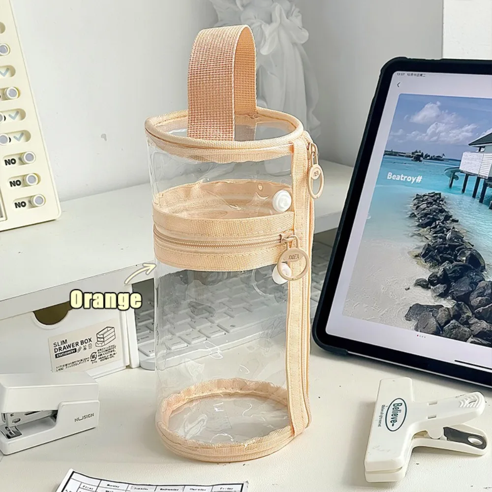 Transparent PVC Pen Holder Pen Bag 2-in-1 Waterproof Pen Box Portable Back To School Gift Stationery Organizer Students