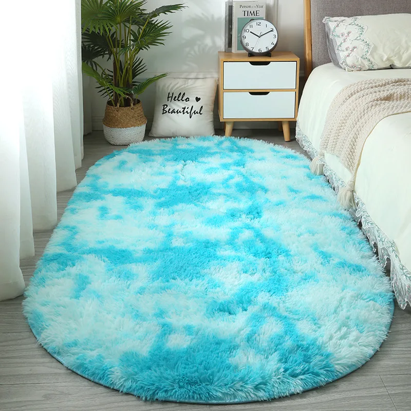 Ultra Soft Shaggy Ellipse Rug Pad Fluffy Colorful Carpet Living Room Home Decor Bedroom Kids Room Salon Thick Pile Carpet