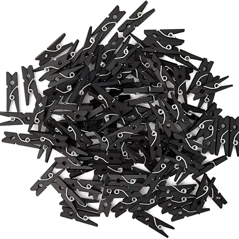 50pcs Black Wooden Clothespin Clips Photo Hanging Pegs Office Party DIY Decoration Accessories 26mm x7.5mm MT0642