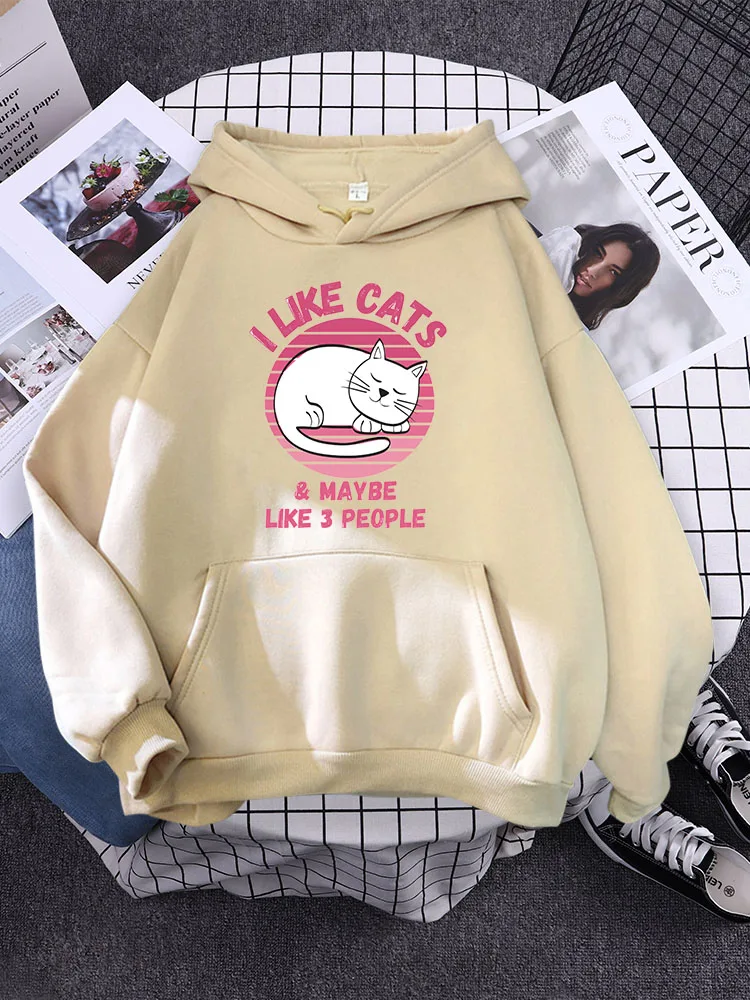 

I Like Cats Maybe Like 3 People Cute Cat Sleeping Women Hoodies Hooded Loose Pullovers Outdoor Sweatshirts Oversize Sweat