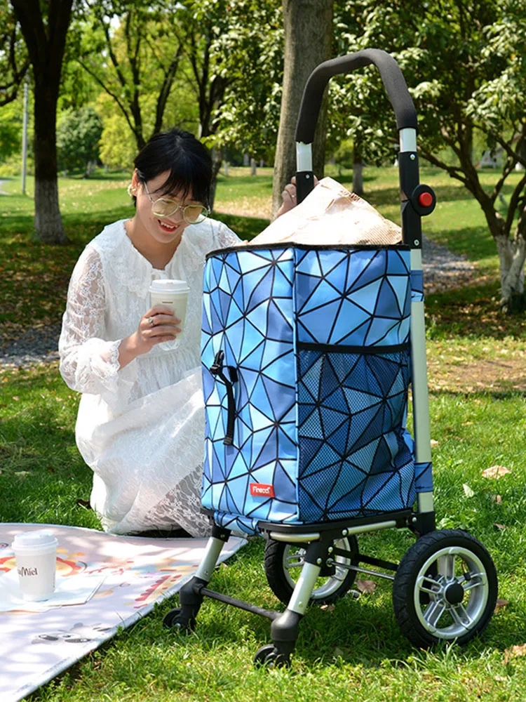 Four-wheel shopping trolley, portable folding elderly trailer, household trolley