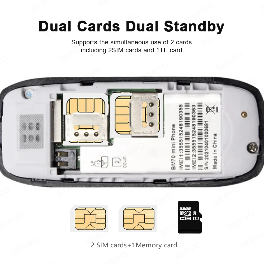 SERVO BM70 Мини резервный мобильный телефон с двумя SIM-картами в режиме ожидания, волшебная запись голосовых вызовов, черный список, будильник, 2G, супер маленькие мобильные телефоны