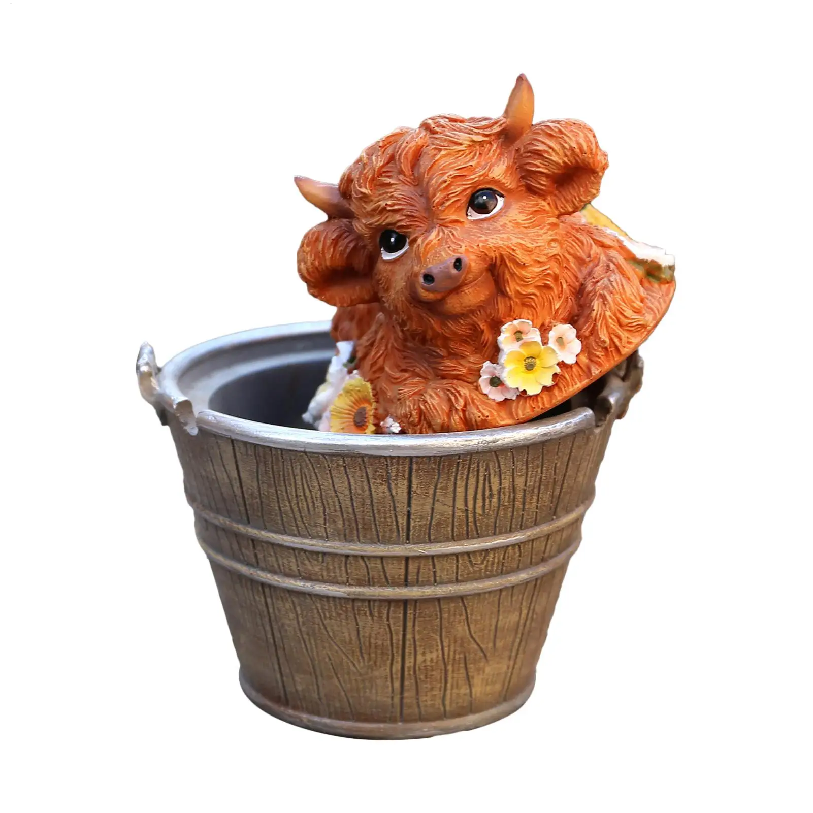 Resin Highland Cow Figurine Cute Highland Cow Sculpture Decorative Desktop Ornament For Shelf Lockers Garden Porch Yard