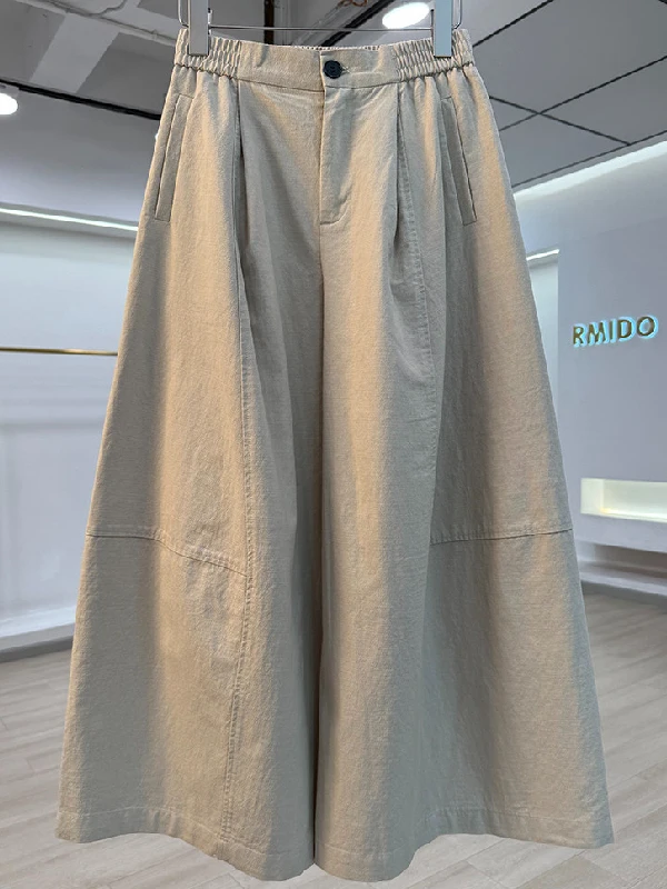 

plus Size Women's Casual Pants Loose Fit High Waist Wide Leg Summer Simple Color Elastic Waist Korean Style plus Size