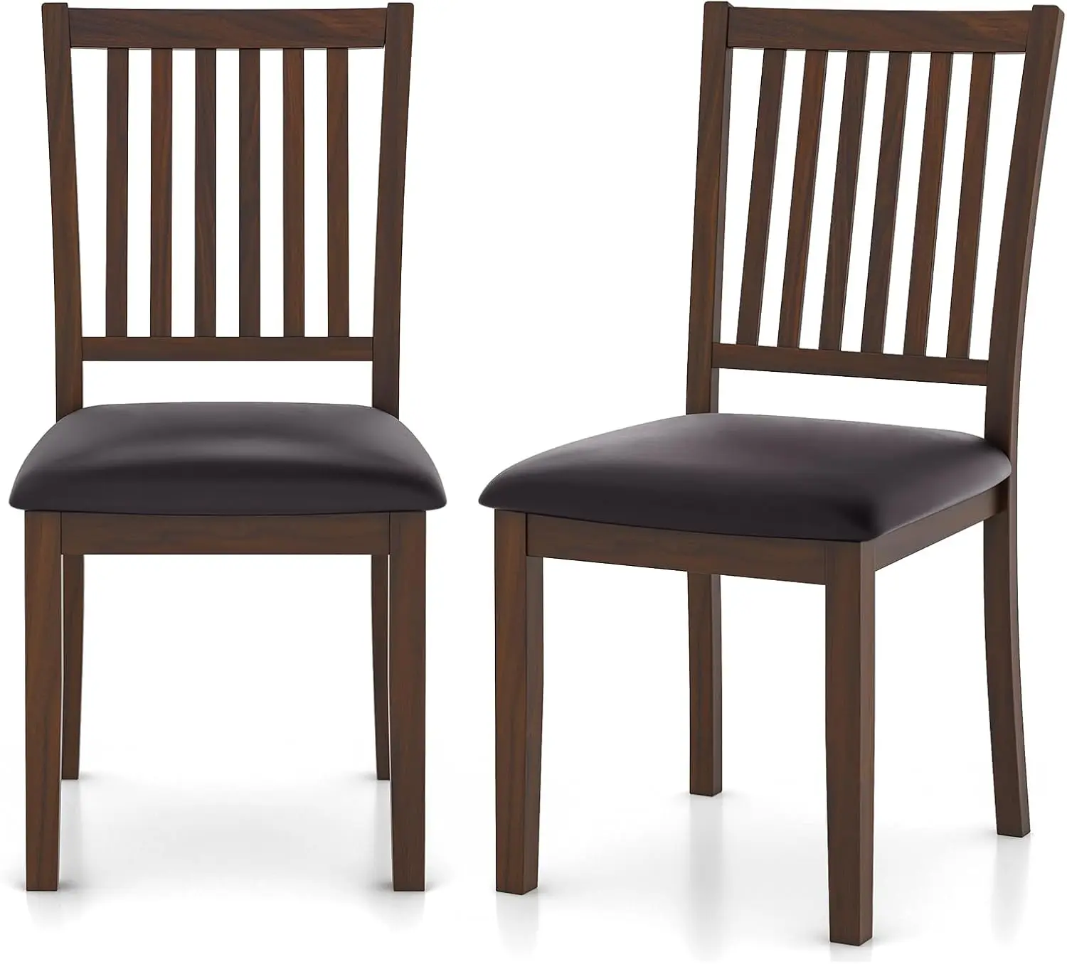 Wooden Dining Chairs Set of 2, Upholstered Kitchen Chairs w/Slat Back, Wear-Resistant PVC Leather, Rubber Wood Legs