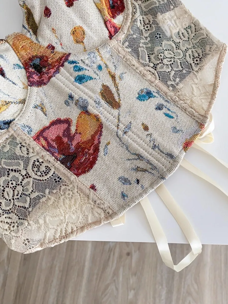 Foamlina Dopamine Sexy arête de poisson cintré taille licou Tube Corset femmes été maille Patchwork chaude fille Petite recadrée gilet