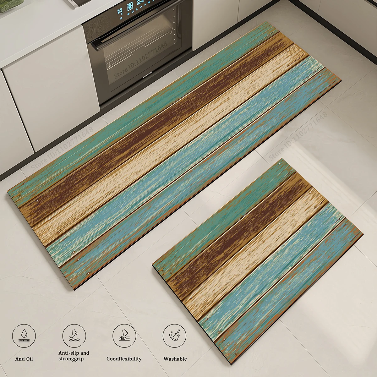 Abstract Doormat Kitchen Entrance Non-slip Long Rug Striped Wavy Nonslip Carpet Corridor Stairs Decorative Stain-resistant Mat