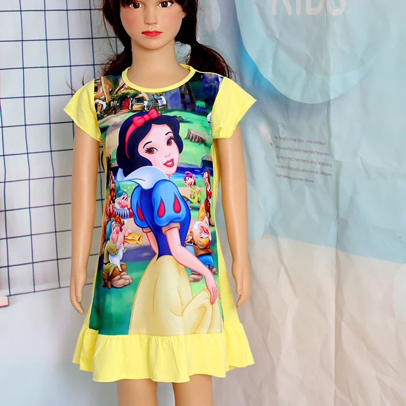 Snow White Anna Elsa Mermaid Dress Girls Nightdress Clothes Summer Cartoon Nightgown Children Clothing Short Sleeve Pajamas