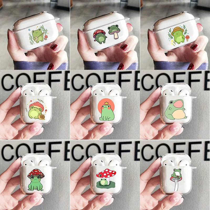 Mushroom Frog Cartoon Earphone Case for AirPods Pro 1 2 Transparent Protective Cover for Airpod 3 Gen Cute Kawaii Charging Box