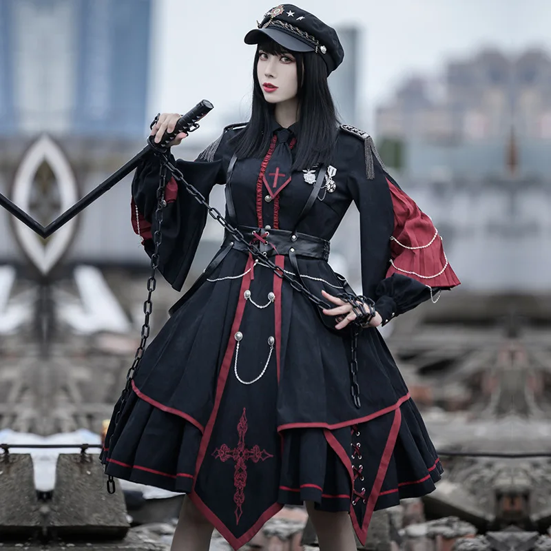 2024 Original design military style lolita Sanction OP Dark retro military lo uniform skirt