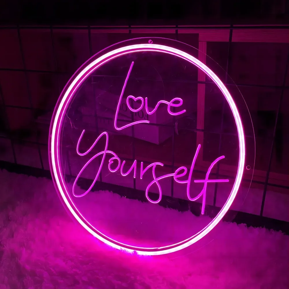 Love Yourself Neon Sign incidere personalità USB personalizzato Led lettere luminose per bar caffetteria decorazione luci sul muro