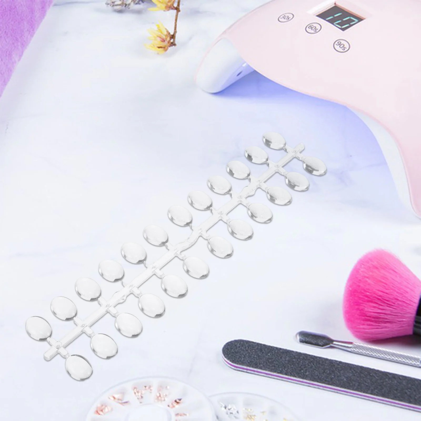 

12Sets Nail Color Display Chart Transparent Medium Oval Fake Nail Tips Salon Art Design Pattern Practice Tools