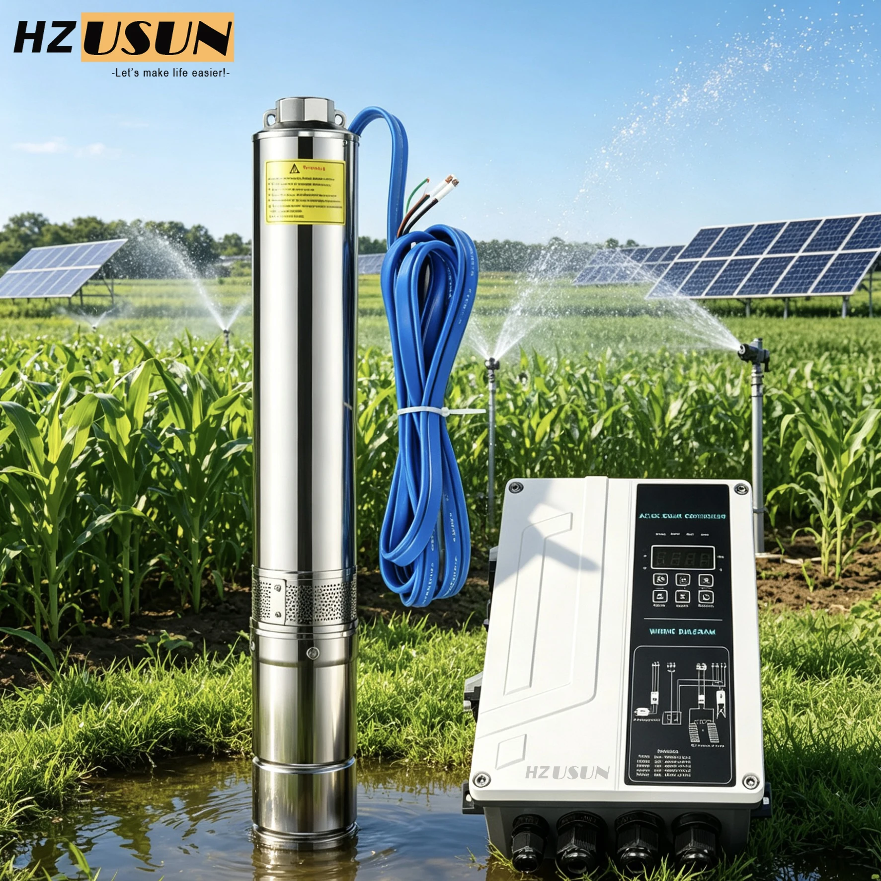 4HP 20 M3/H Solar Electric Hybrid Submersible Shallow Well Water Pump for Agricultural Irrigation 2'' DC AC High Volume Pump
